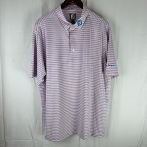 FootJoy Polo Shirt Mens XL Athletic Fit Pink Blue Striped Golf Indian Springs